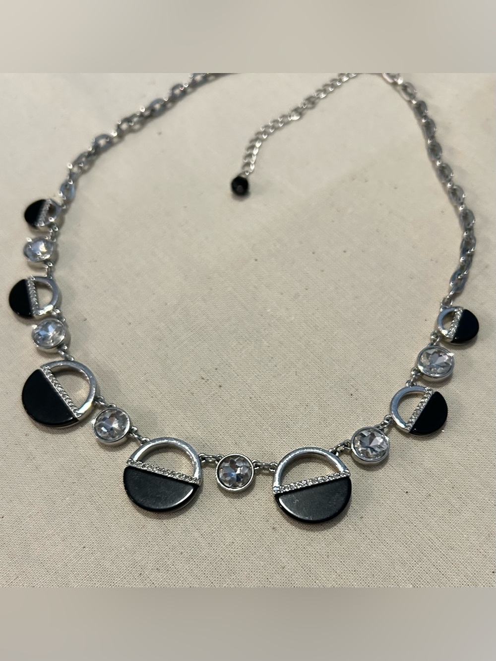 White House Black Market Silver-Tone Black & Clear Disc Necklace